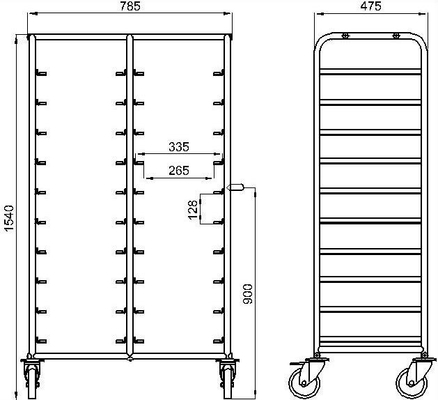 RK Bakeware China Foodservice NSF 600 × 400 মিমি ওভেন বেকিং ট্রে ট্রলি, গ্যাস্ট্রোনর্ম স্টেইনলেস স্টীল ট্রলি